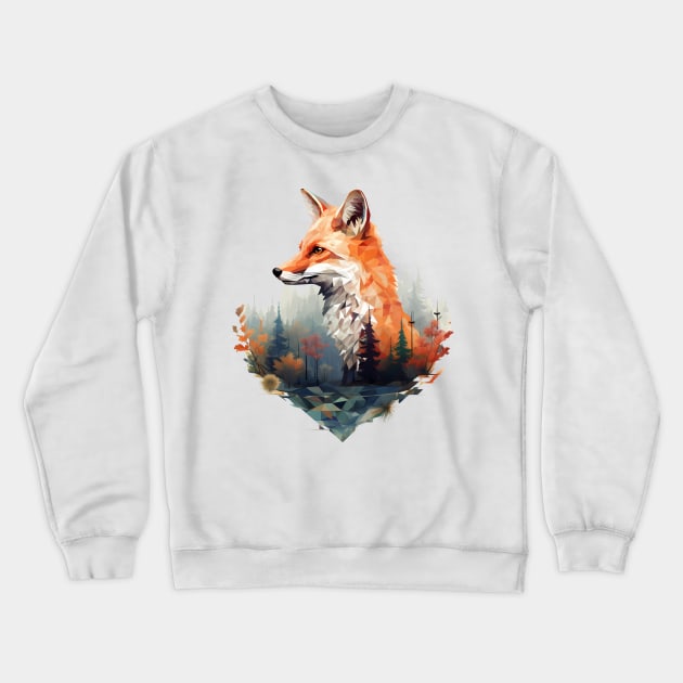 Geometric fox with forest in triangle look Crewneck Sweatshirt by Unelmoija